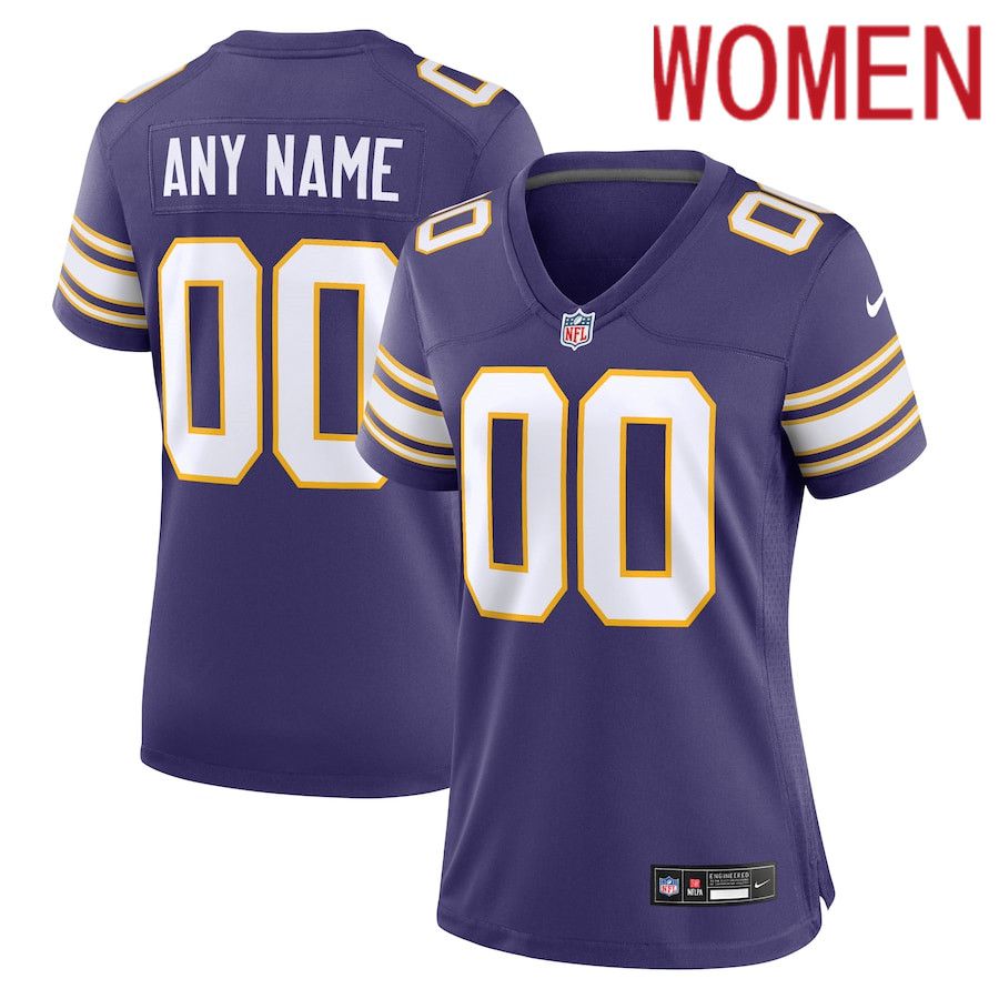 Women Minnesota Vikings Nike Purple Classic Custom Game NFL Jersey->women nfl jersey->Women Jersey